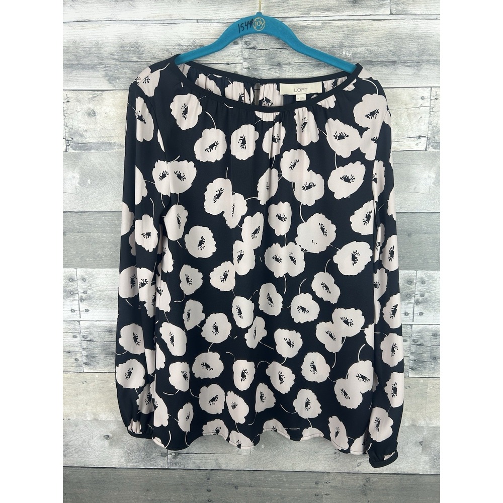 Loft Women's Medium Long Sleeve Black Floral Blouse